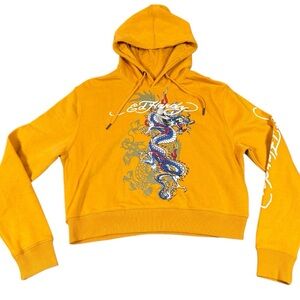 Ed Hardy Women’s Sweatshirt Hoodie Dragon Pullover Yellow L